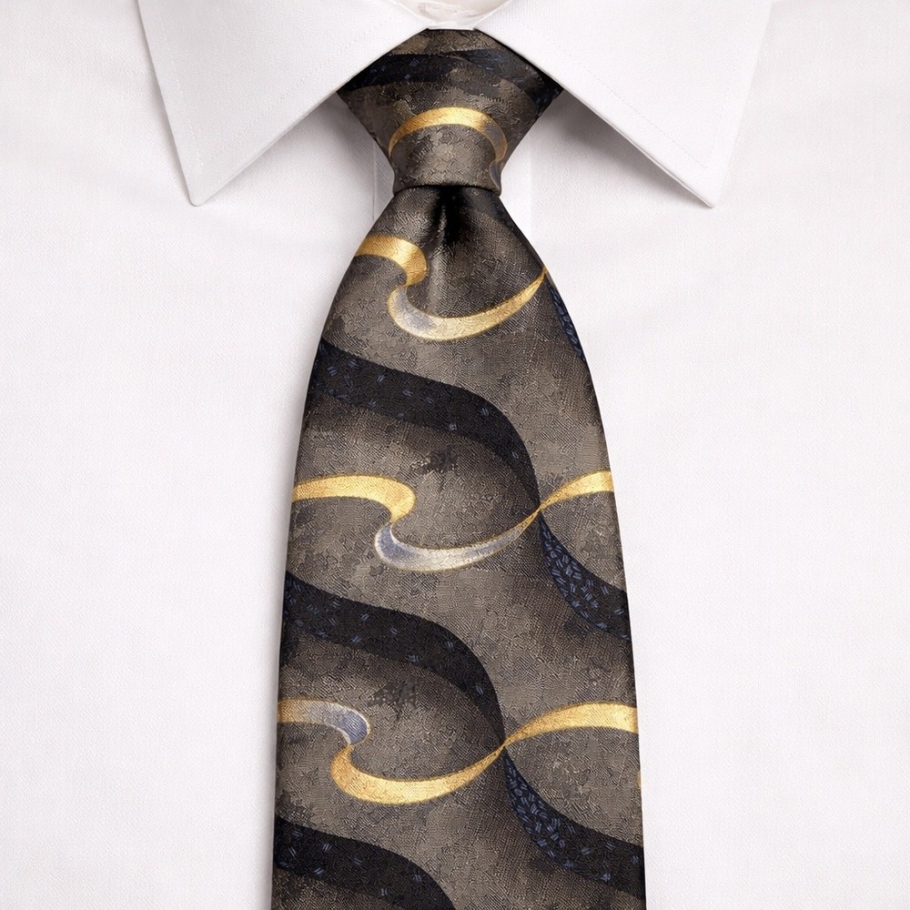 Vintage Villa Bugatti 100% Silk Tie USA Gray Abstract Art Deco Wide 90s Necktie